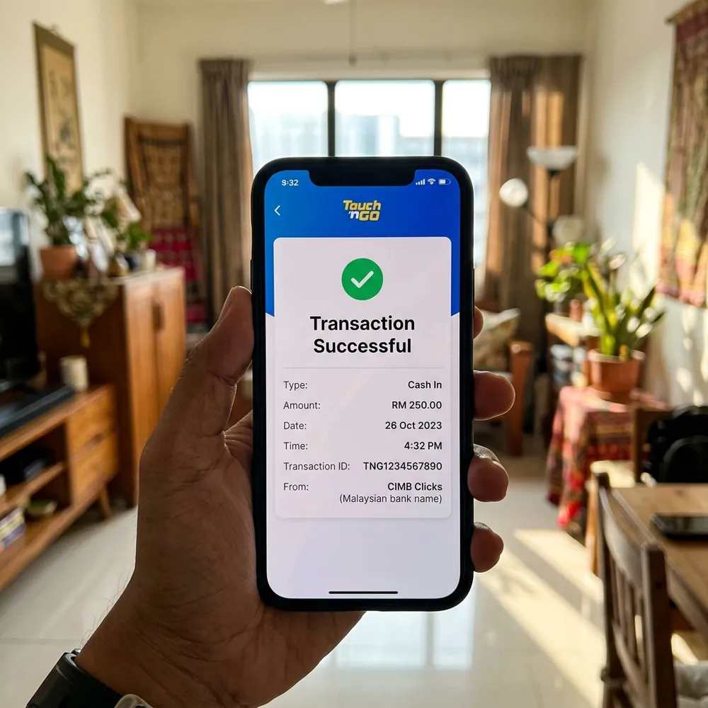 Touch 'n Go payout confirmation screen for a verified casino withdrawal in Malaysian Ringgit